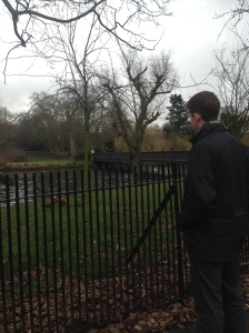 John looking at the birds in Regent's Park. It was a dreary day and yet the park was still magnificent!